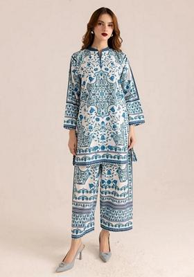 Blue Digital Print Rayon Co-Ord Set