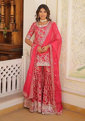 Rani Pink Embroidered Viscose Kurta Set