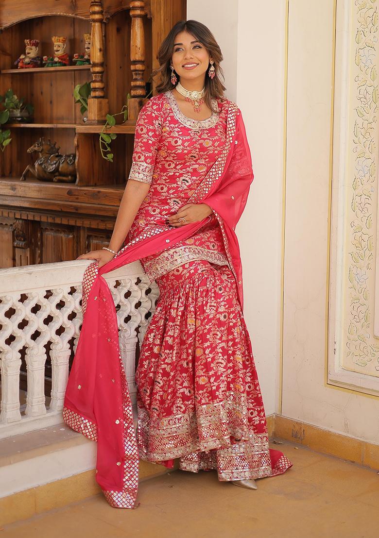 Rani Pink Embroidered Viscose Kurta Set