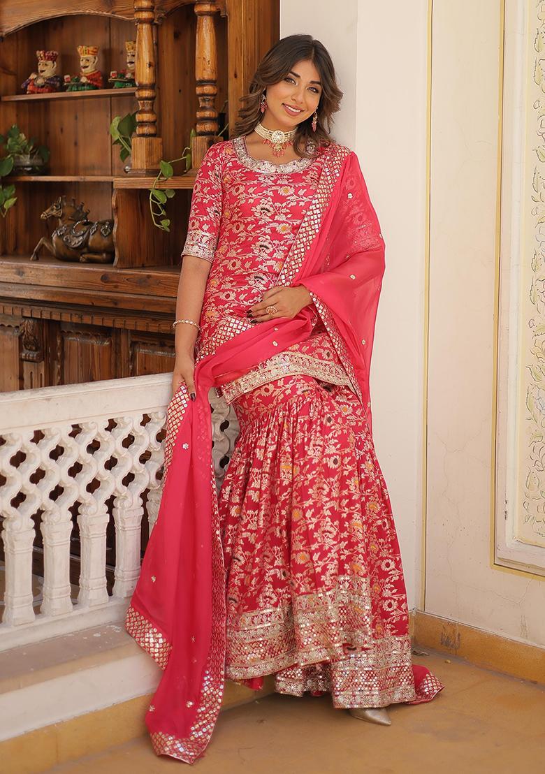 Rani Pink Embroidered Viscose Kurta Set