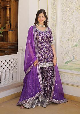 Wine Embroidered Viscose Kurta Set