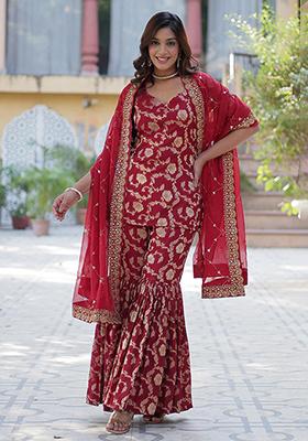 Maroon Zari Viscose Kurta Set