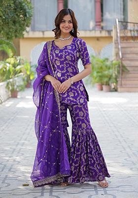 Purple Zari Viscose Kurta Set
