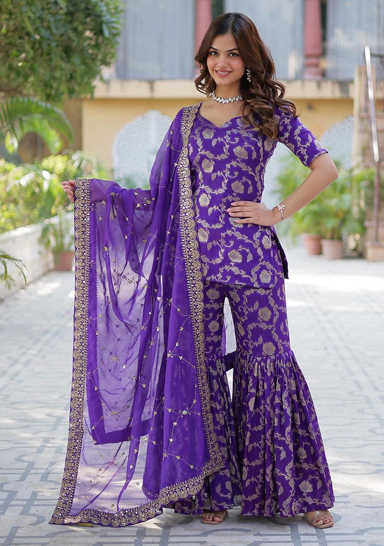 Purple Zari Viscose Kurta Set