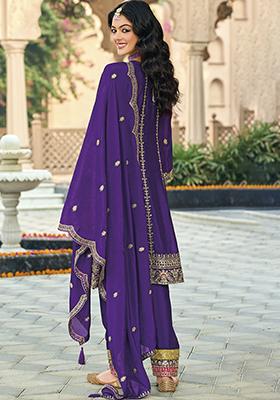 Purple Sequin Embroidered Silk Kurta Set