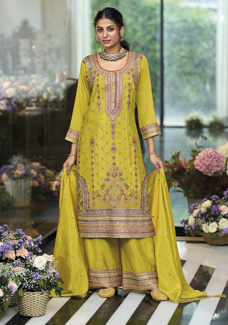 Light Green Embroidered Silk Kurta Set