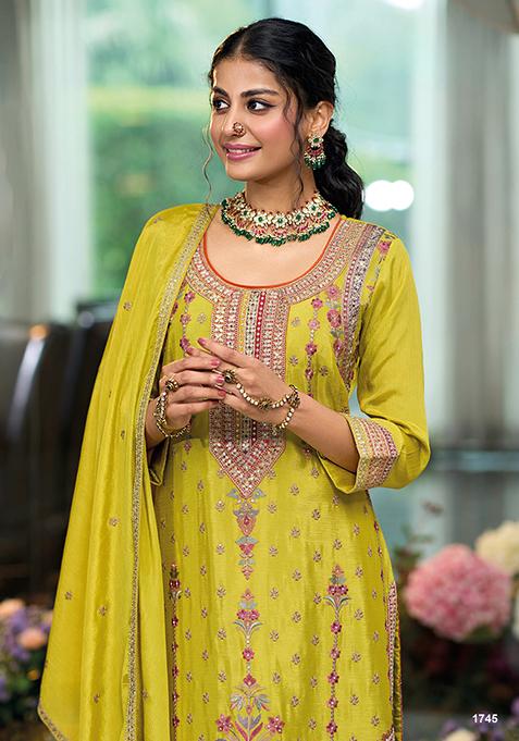 Light Green Embroidered Silk Kurta Set