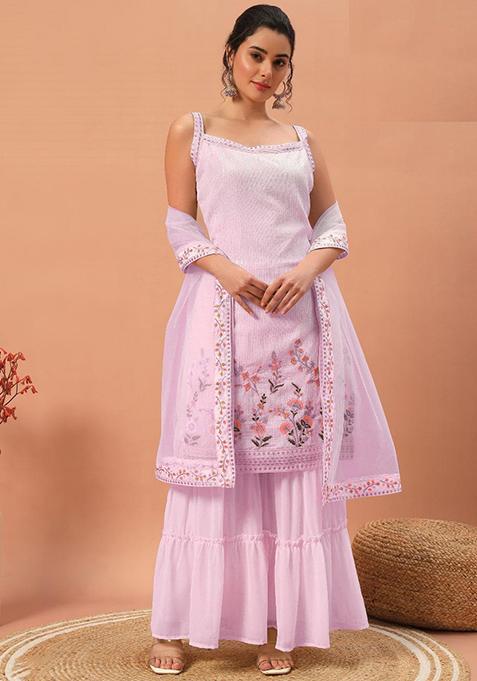 Pink Sequin Embroidered Georgette Sharara Set