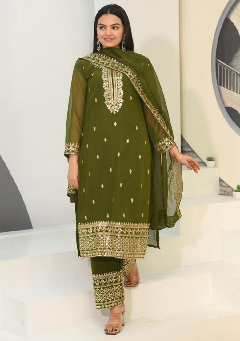 Pista Green Embroidered Organza Silk Kurta Set