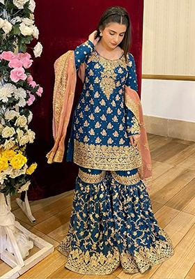 Blue Embroidered Georgette Kurta Set