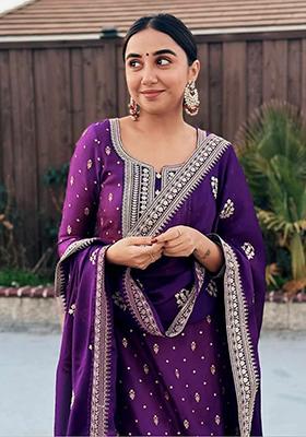 Violet Embroidered Georgette Kurta Set