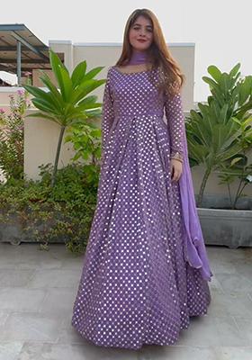 Lavender Sequin Embroidered Georgette Anarkali Set