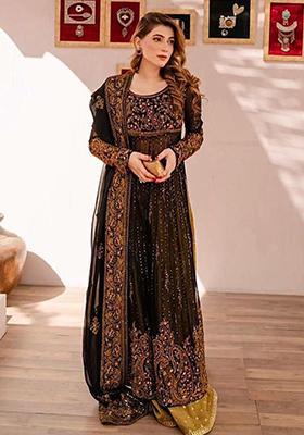 Black Sequin Embroidered Georgette Kurta Set