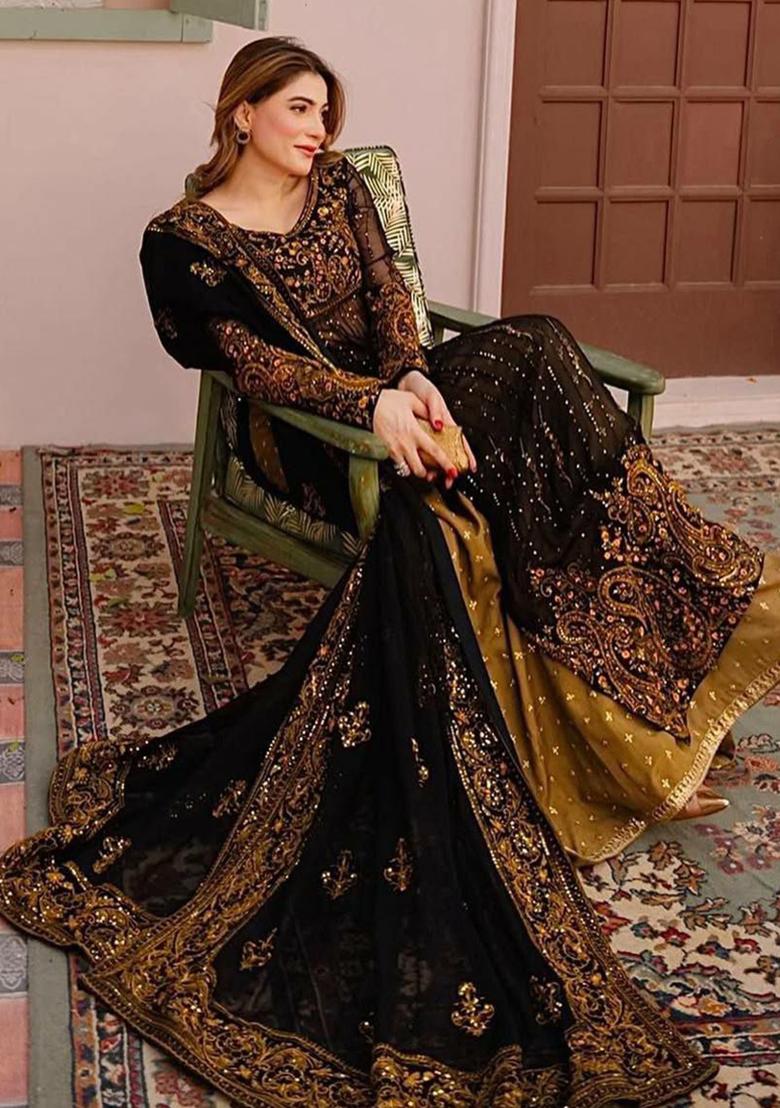 Black Sequin Embroidered Georgette Kurta Set