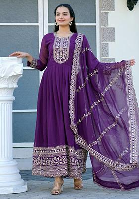 Wine Sequin Embroidered Georgette Kurta Set