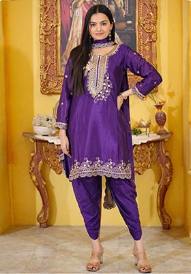 Violet Sequin Embroidered Chinon Silk Kurta Set
