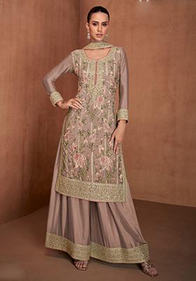 Peach Embroidered Georgette Kurta Set