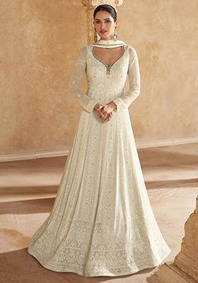 Off White Sequin Embroidered Georgette Kurta Set