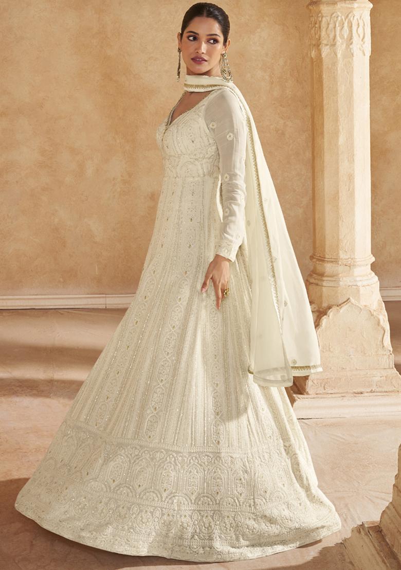 Off White Sequin Embroidered Georgette Kurta Set