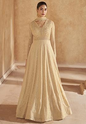 Beige Sequin Embroidered Georgette Kurta Set