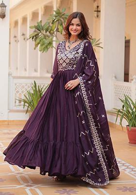 Violet Embroidered Georgette Anarkali Set