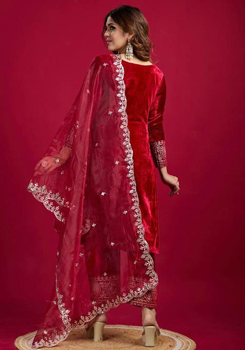 Velvet Long Embroidered Kurta Set