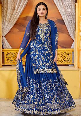 Blue Sequin Embroidered Georgette Kurta Set