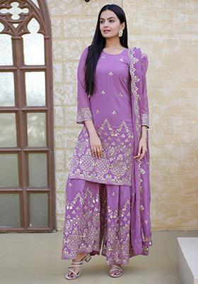 Lavender Sequin Embroidered Georgette Kurta Set