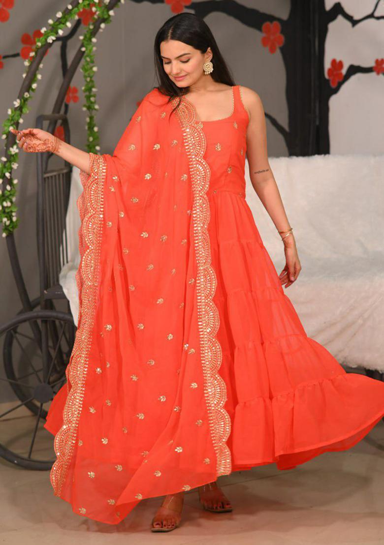 Red Sequin Embroidered Georgette Kurta Set