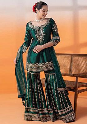 Green Embroidered Silk Kurta Set