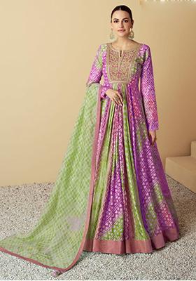 Multicolor Digital Print Silk Anarkali Set