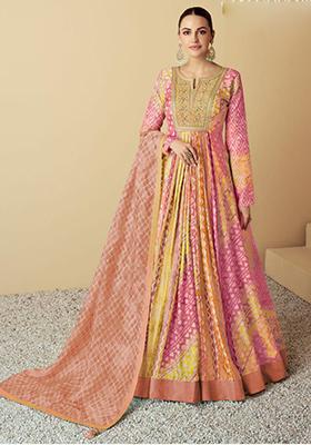 Multicolor Digital Print Silk Anarkali Set