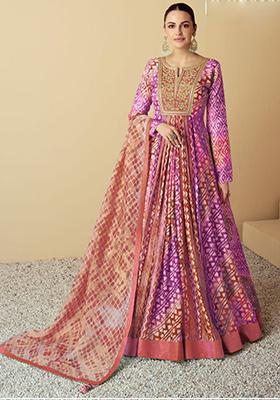 Multicolor Digital Print Silk Anarkali Set