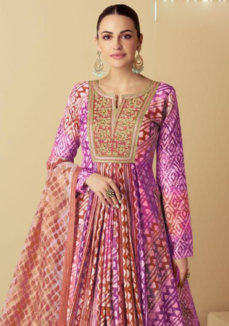 Multicolor Digital Print Silk Anarkali Set