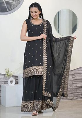 Black Embroidered Georgette Kurta Set