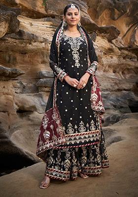 Black Thread Embroidered Georgette Kurta Set