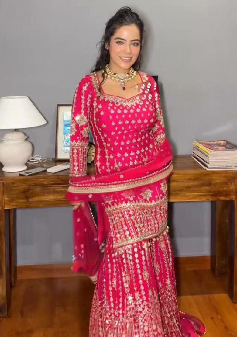 Pink Sequin Embroidered Georgette Kurta Set