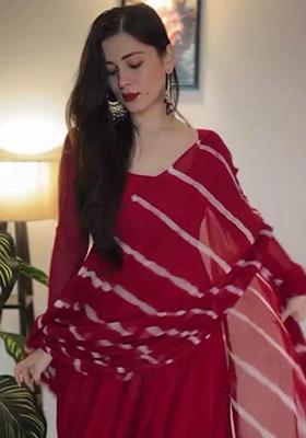 Red Solid Georgette Kurta Set