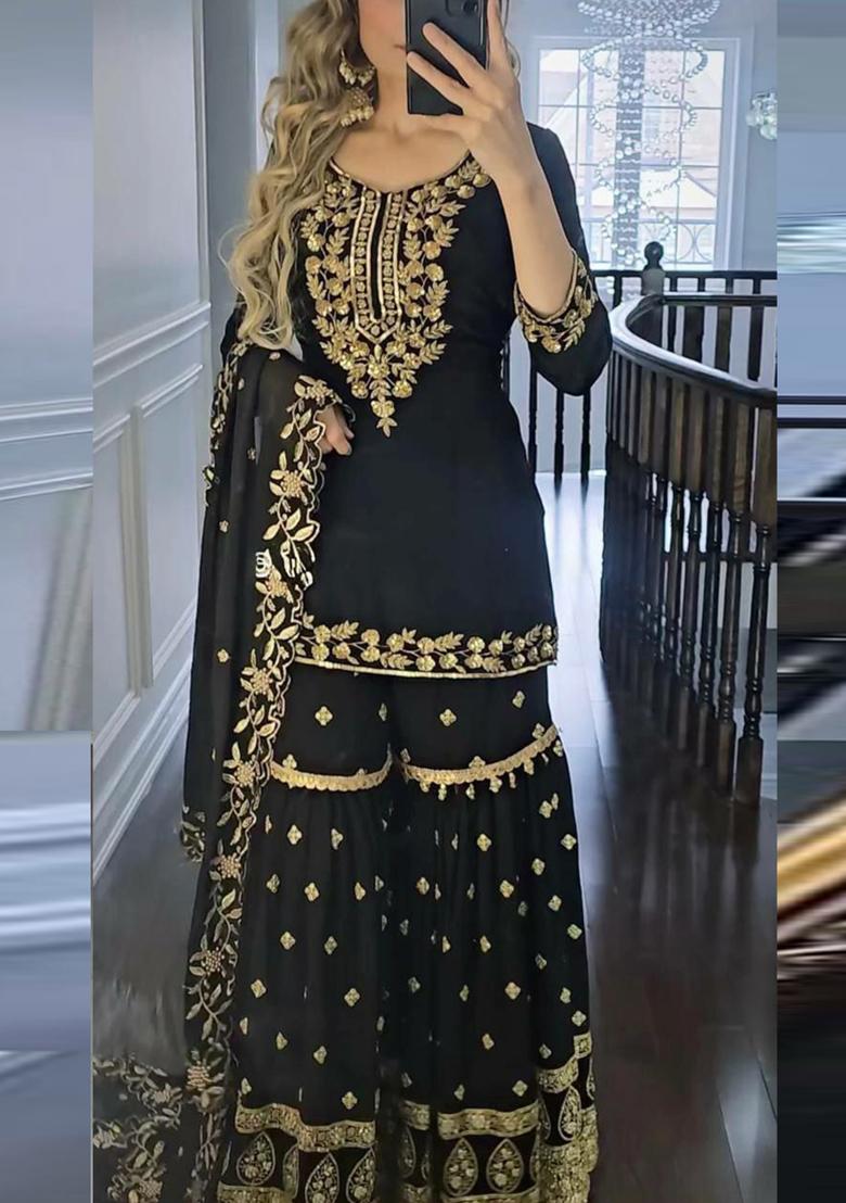 Black Sequin Embroidered Georgette Kurta Set