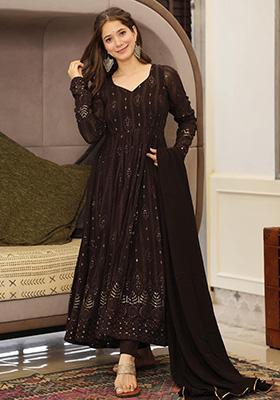 Black Embroidered Georgette Anarkali Set