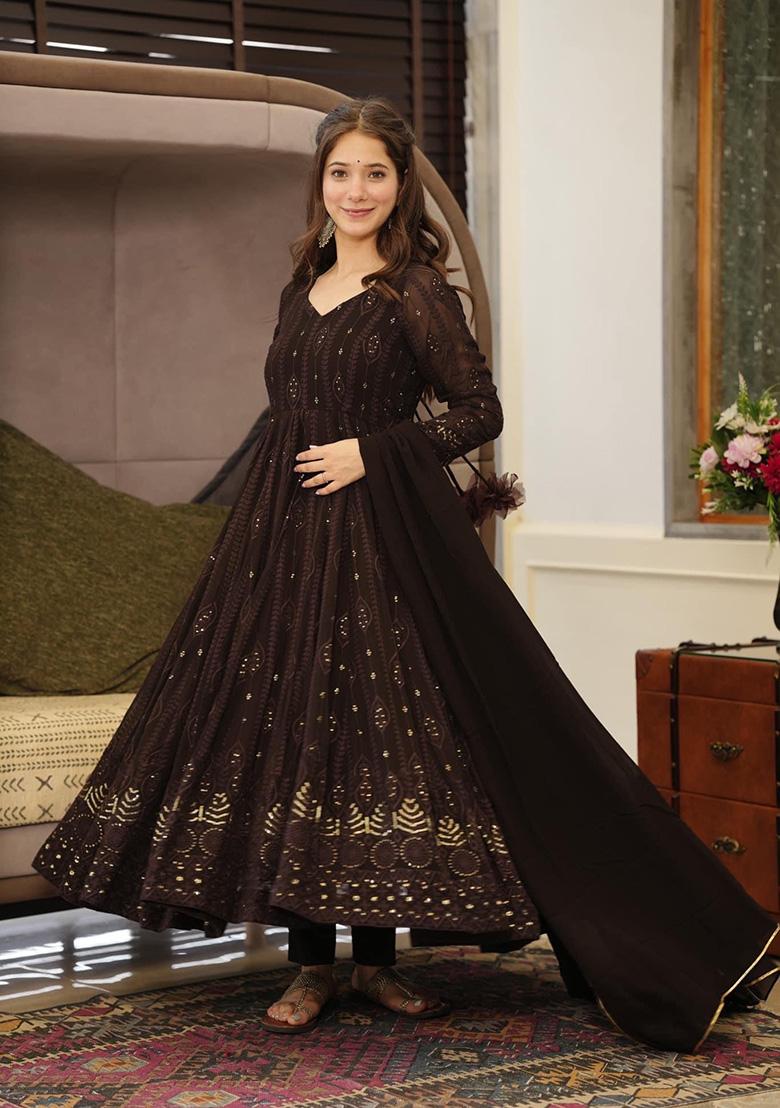 Black Embroidered Georgette Anarkali Set