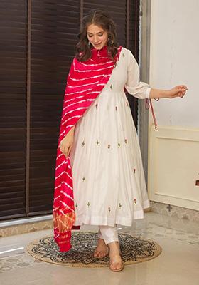 White Embroidered Organza Anarkali Set