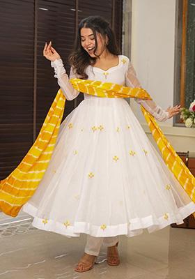 Yellow Embroidered Organza Anarkali Set