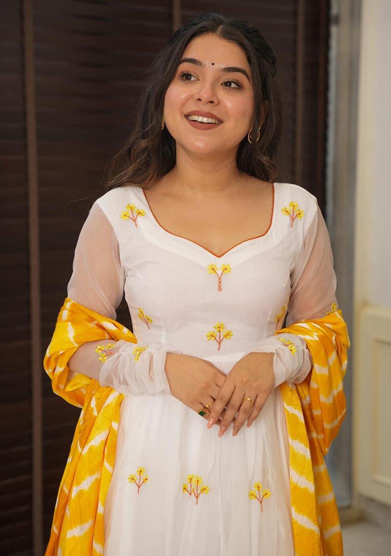 Yellow Embroidered Organza Anarkali Set