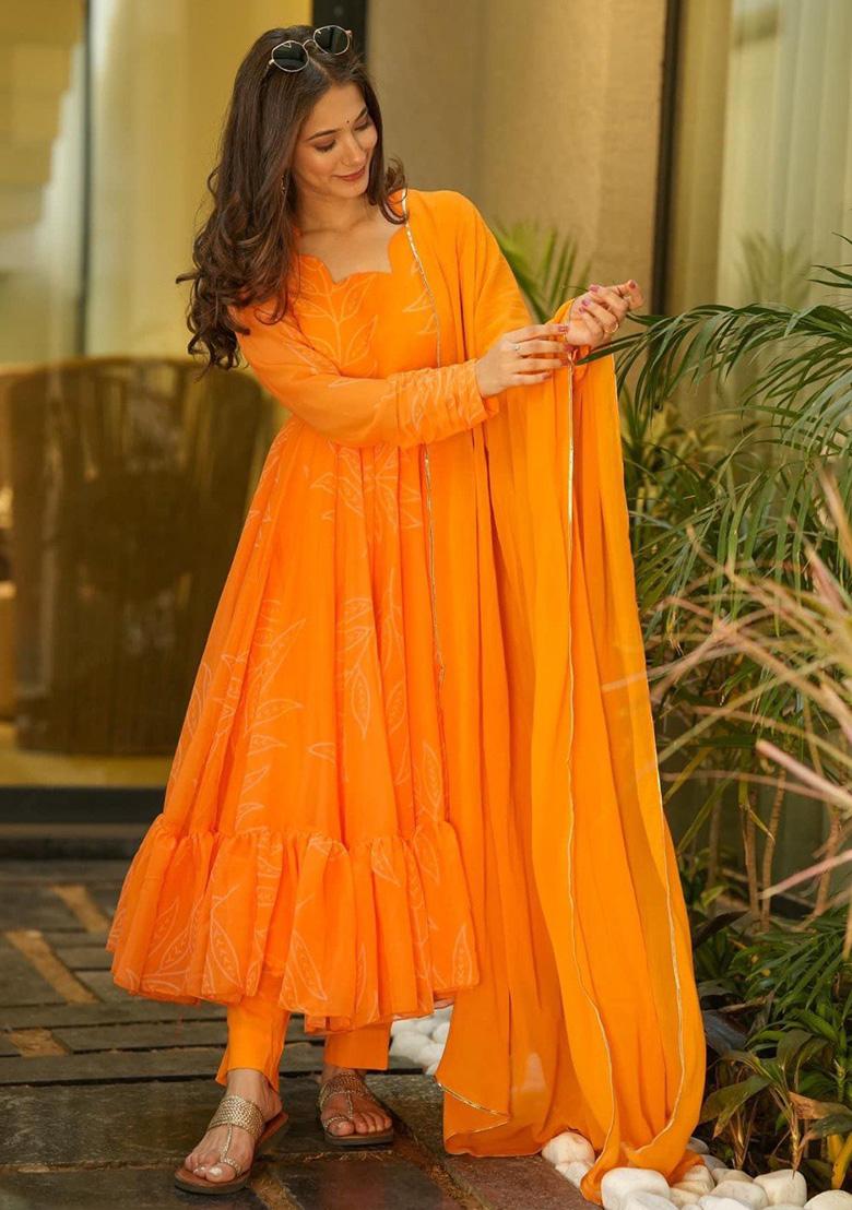 Yellow Embroidered Georgette Anarkali Set