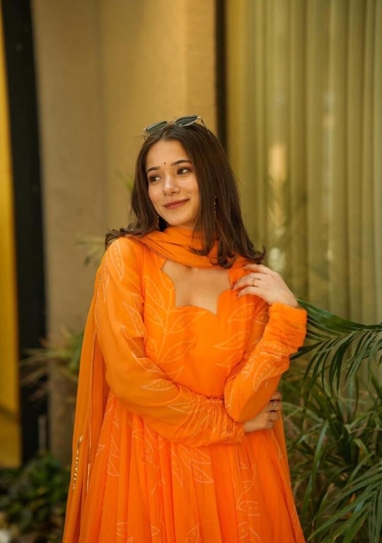 Yellow Embroidered Georgette Anarkali Set