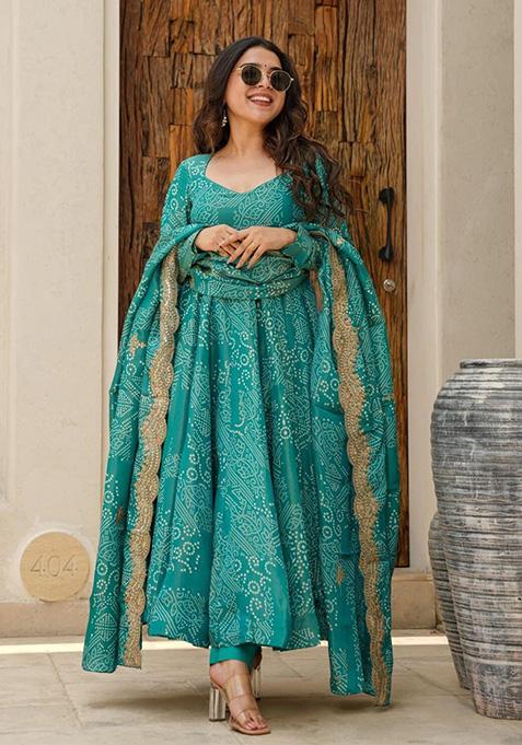 Blue Embroidered Muslin Anarkali Set