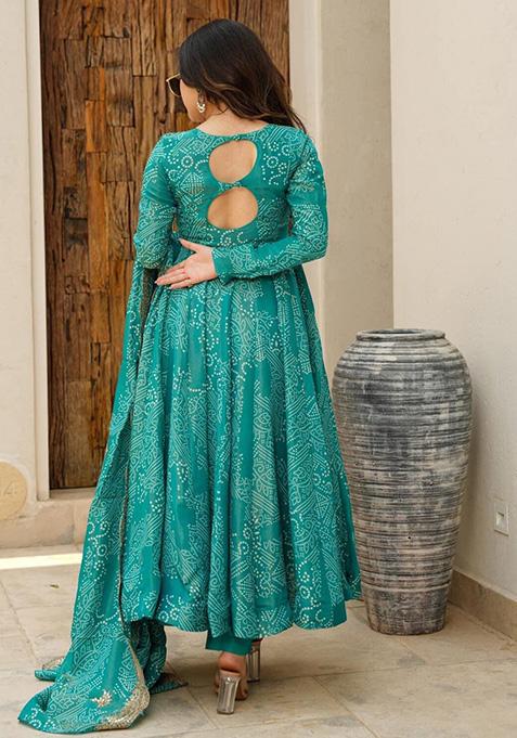 Blue Embroidered Muslin Anarkali Set