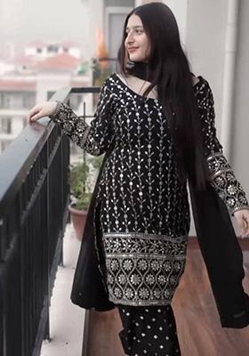 Black Embroidered Muslin Anarkali Set