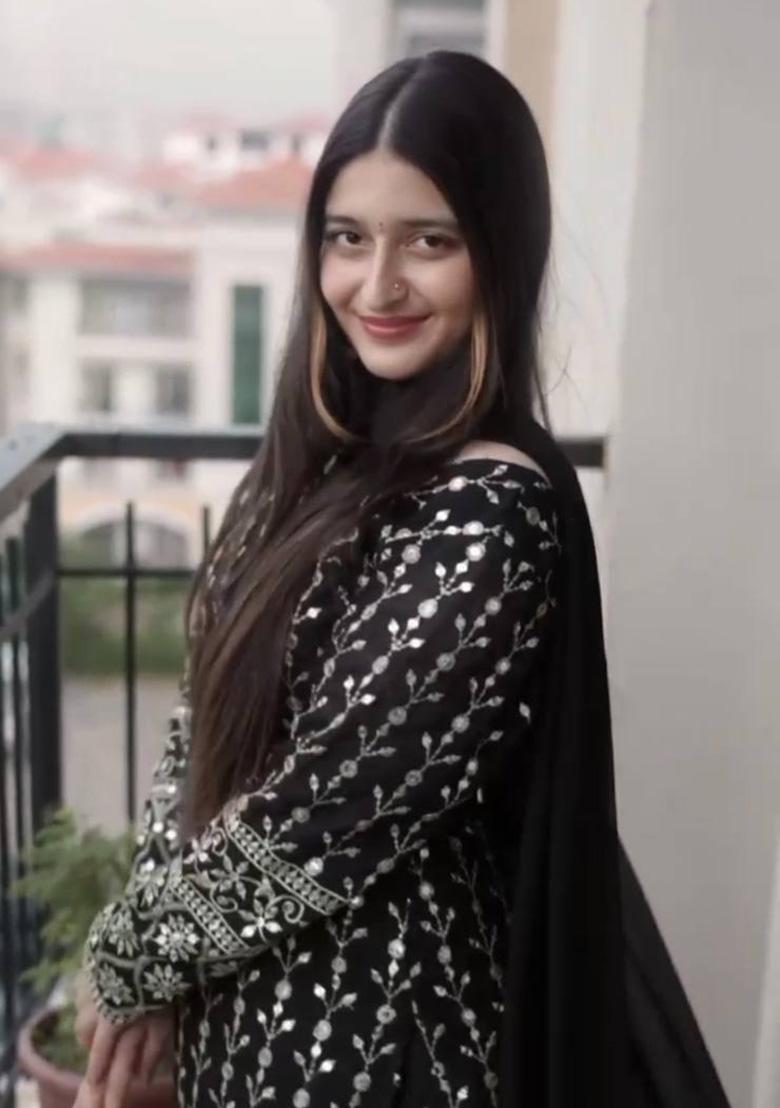 Black Embroidered Muslin Anarkali Set - Indya